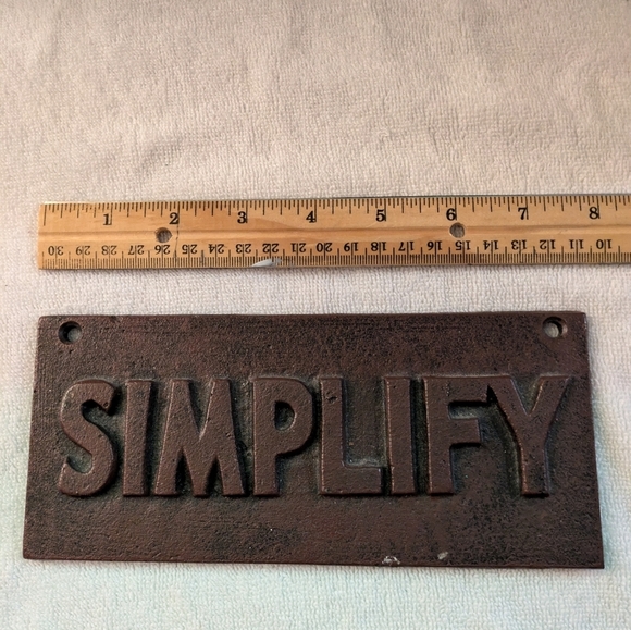 Rustic Brown 'SIMPLIFY' Wall Plaque Vintage Cast Iron - Picture 1 of 7